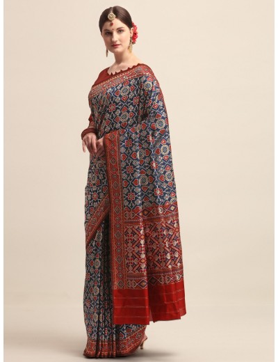 Kapaaha Heritage Patola Saree Maroon And Navy 